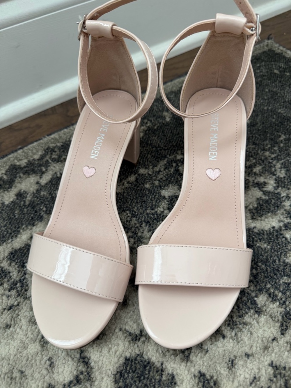 Steve Madden Pink Patent Ankle-Strap Block Heels